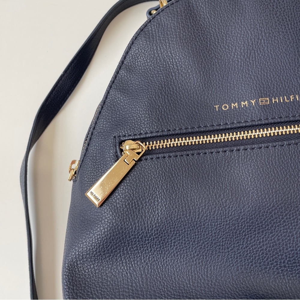 Tommy Hilfiger Navy Leather Mini Backpack with Gold Hardware - Picture 9 of 14